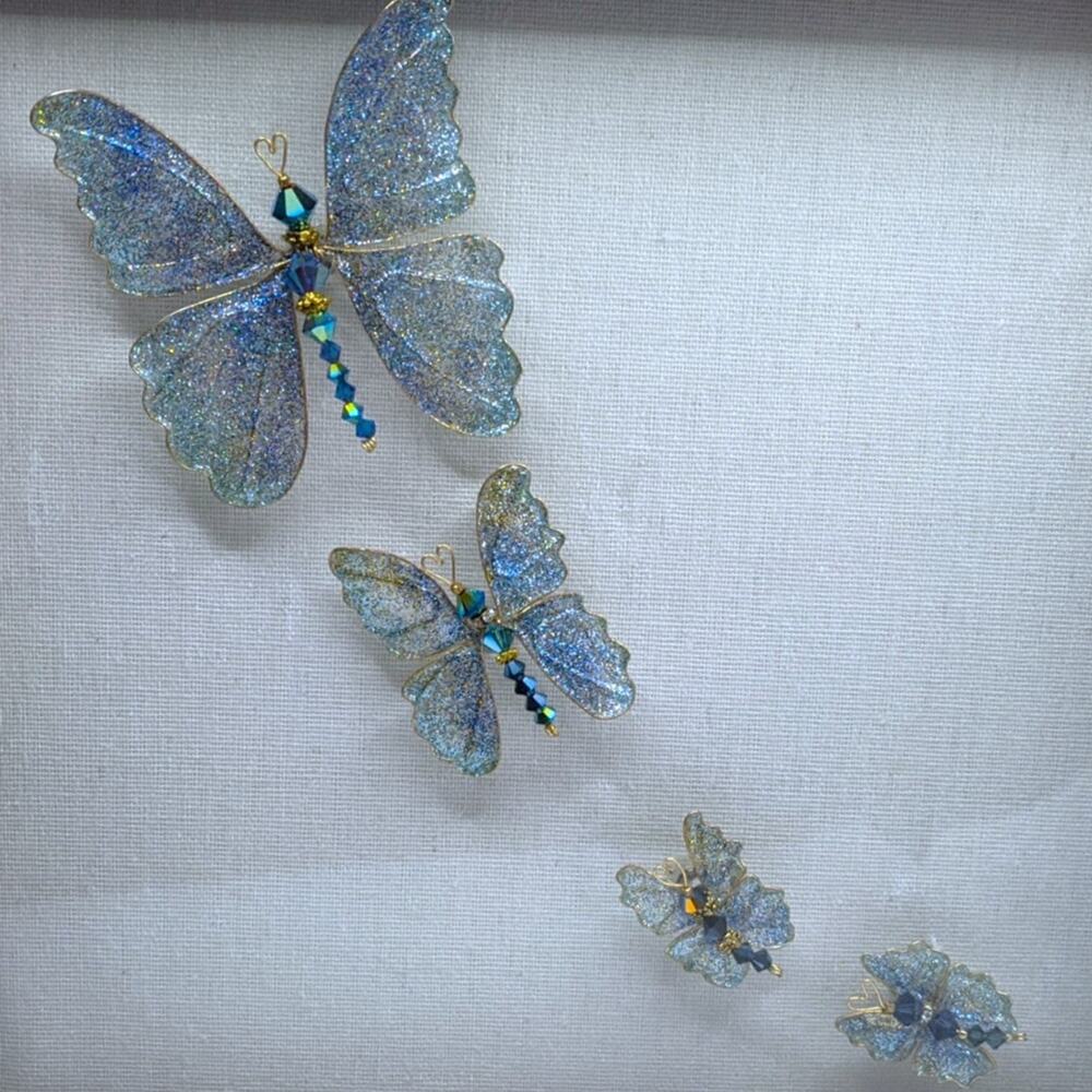 Shadow Box Wall Art Whimsical Butterflies Blue Morpho Framed 10x10 Artisan Made - Picture 9 of 12